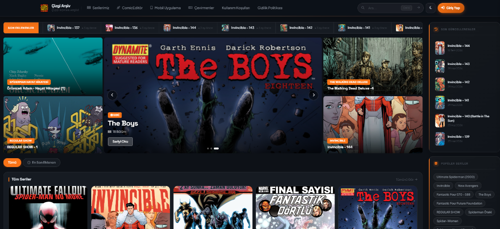 ÇizgiArşiv dijital kütüphane ve içerik platformu gerçek ekran görüntüsü